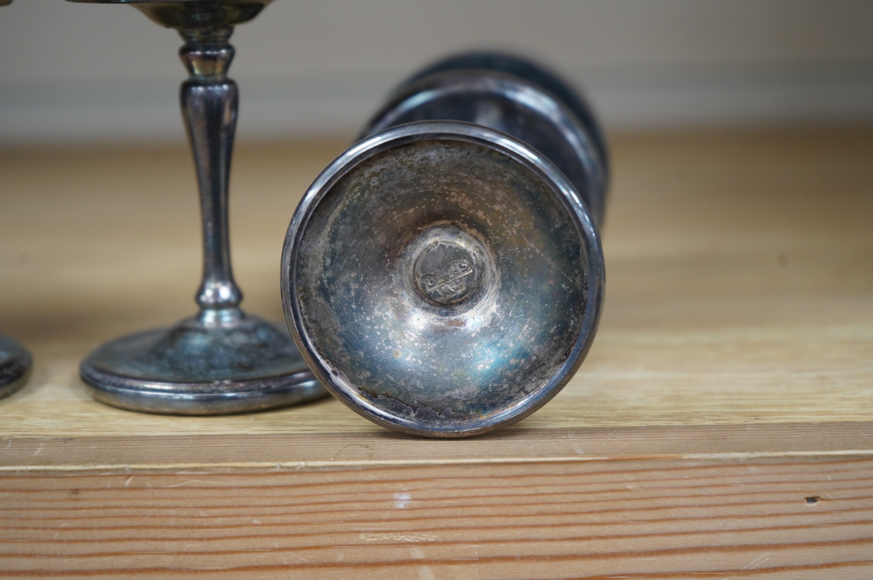 A set of four stylish animal hide and silver plate goblets, makers marks to base, 15.5cm. Condition - good